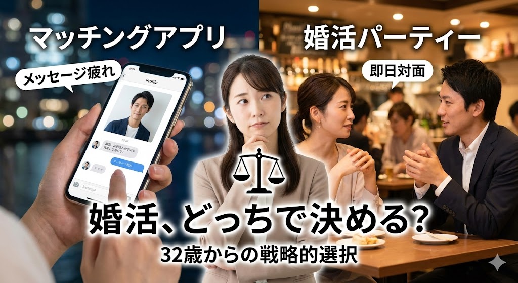 マッチングアプリvs婚活パーティー｜結婚できるのはどっち？市場価値とタイパで選ぶ「損切り」戦略