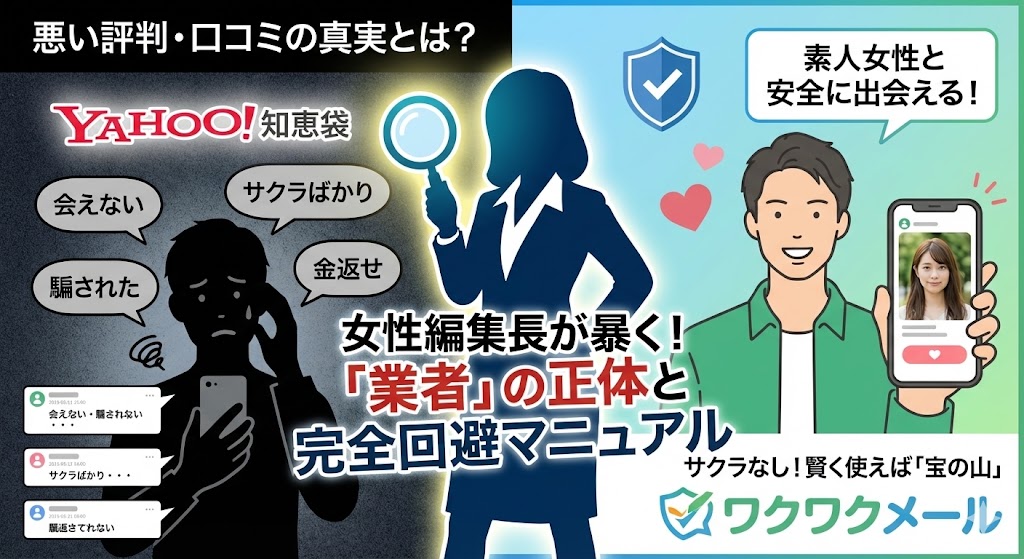 ワクワクメールの悪い評判・知恵袋は本当？女性編集長が教える「業者」完全回避マニュアル
