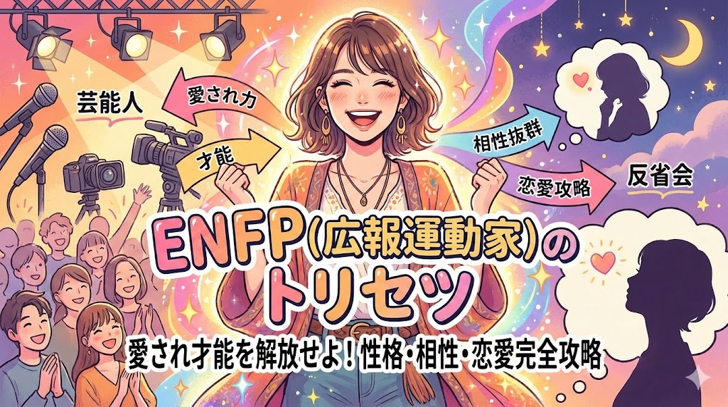 【ENFP(広報運動家)のトリセツ】性格・恋愛相性を完全攻略！芸能人に学ぶ「愛され才能」の活かし方